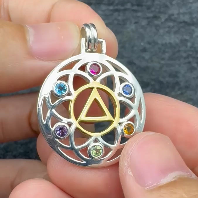 Flower of Life with AA Symbol Sterling Silver with 14K Gold Vermeil Accent Pendant MPD6378