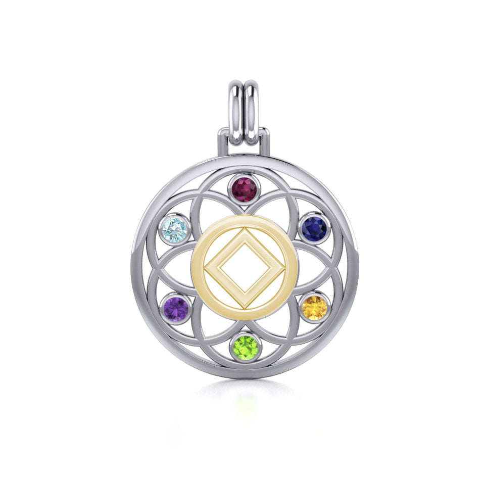 Flower of Life with NA Symbol Sterling Silver with 14K Gold Vermeil Accent Pendant MPD6381