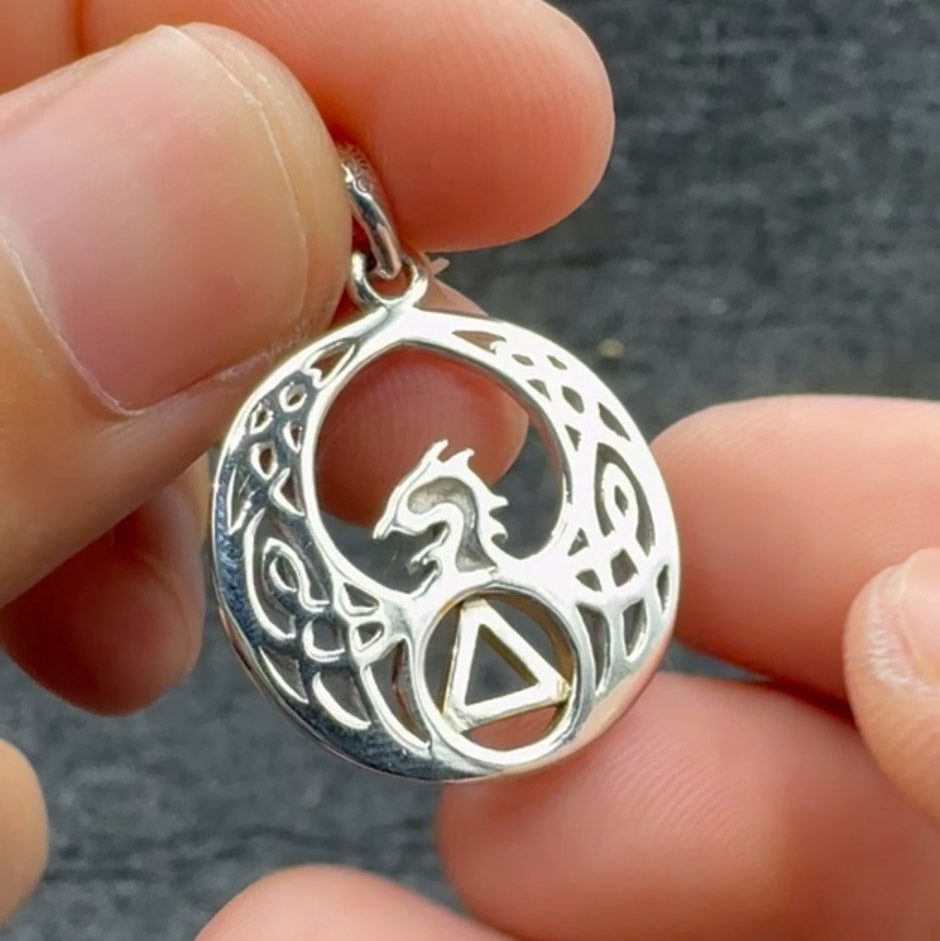 Celtic Phoenix with AA Recovery Symbol Sterling Silver with 14K Gold Accent Pendant MPD6431