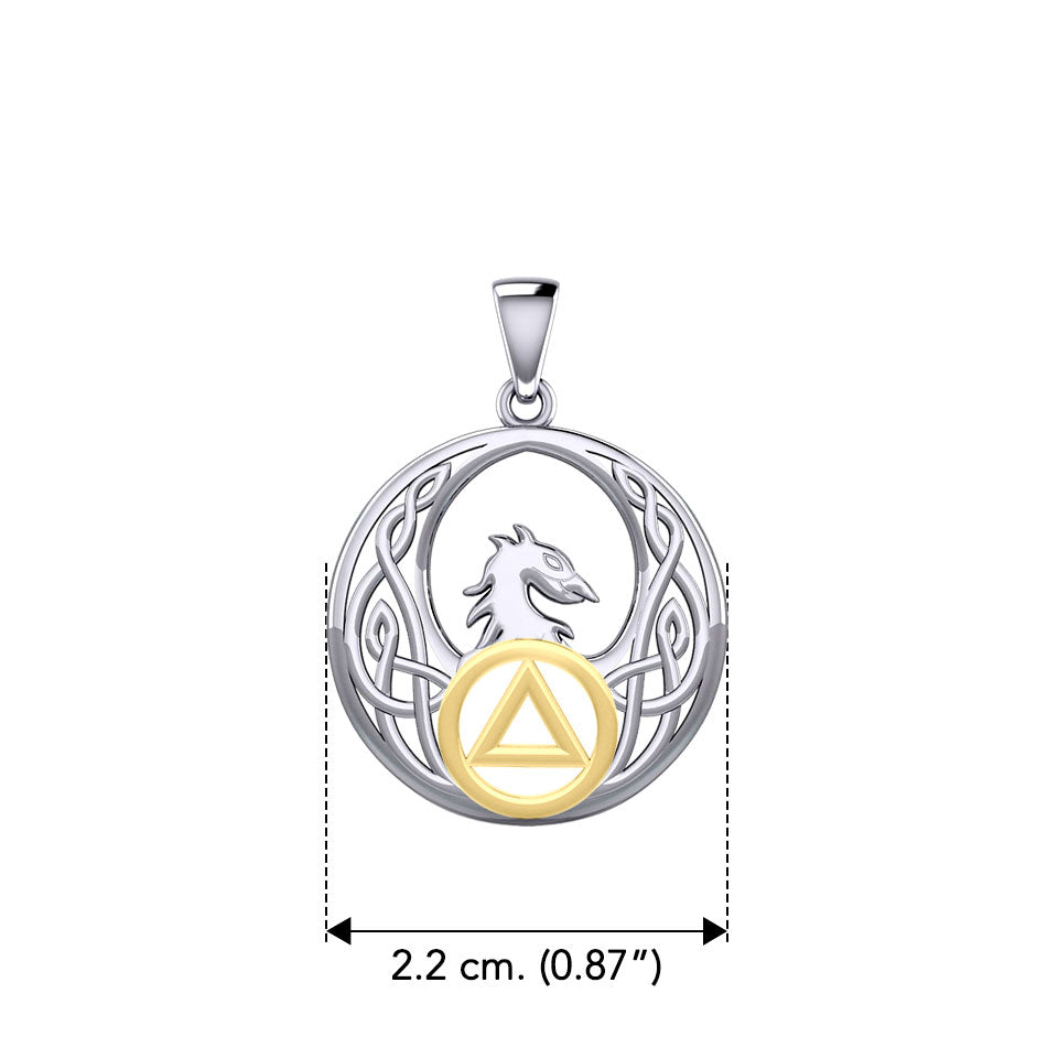 Celtic Phoenix with AA Recovery Symbol Sterling Silver with 14K Gold Accent Pendant MPD6431