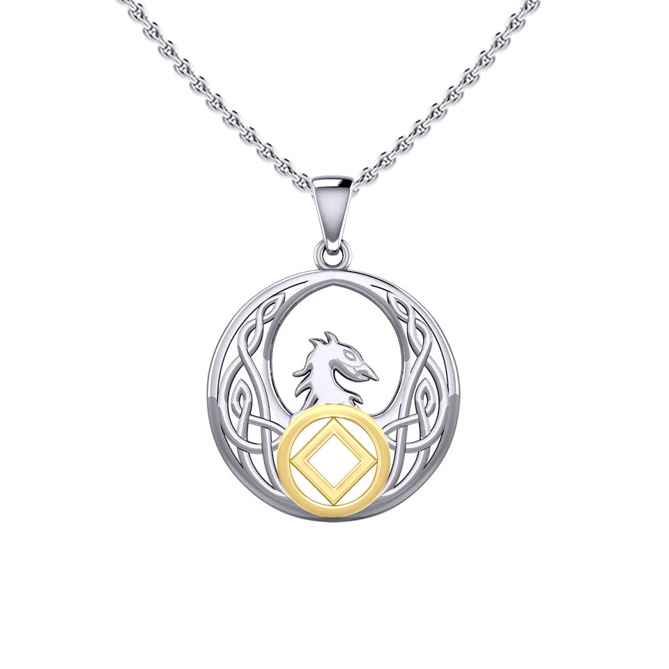 Celtic Phoenix with NA Recovery Symbol Sterling Silver with 14K Gold Accent Pendant MPD6432
