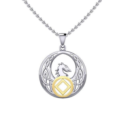 Celtic Phoenix with NA Recovery Symbol Sterling Silver with 14K Gold Accent Pendant MPD6432