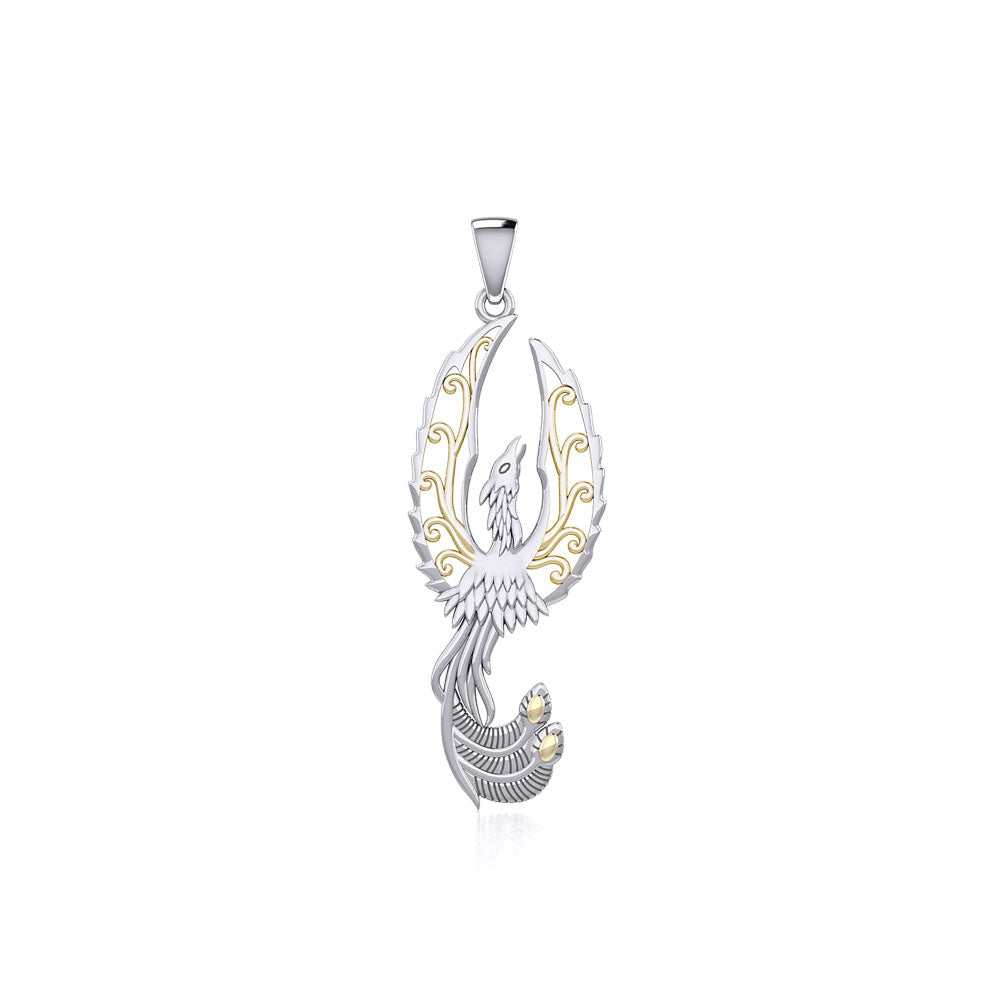 Mythical Phoenix Sterling Silver and 14K Gold Accent Small Pendant MPD6611