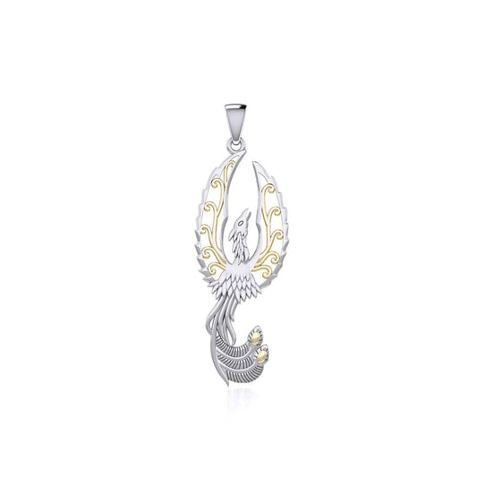 Mythical Phoenix Sterling Silver and 14K Gold Accent Small Pendant MPD6611