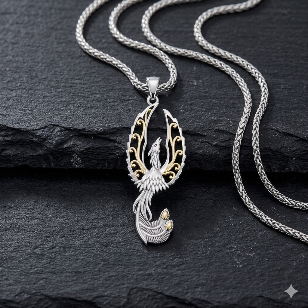 Mythical Phoenix Sterling Silver and 14K Gold Accent Small Pendant MPD6611