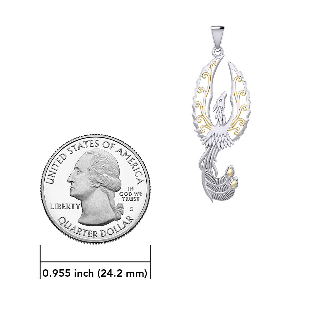 Mythical Phoenix Sterling Silver and 14K Gold Accent Small Pendant MPD6611