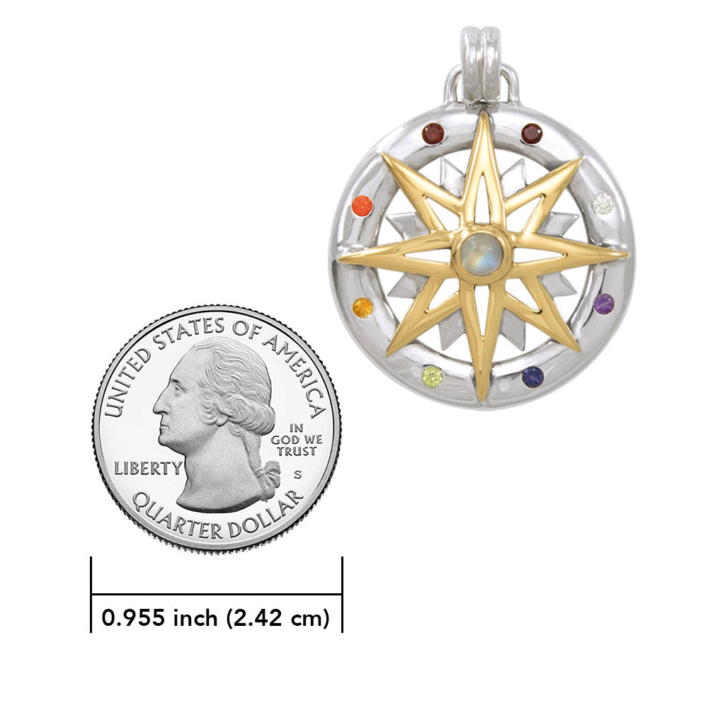 Compass Gemstone Sterling Silver and 18K Gold Accent Pendant MPD683 with Performance Amulet MPD683-PAT