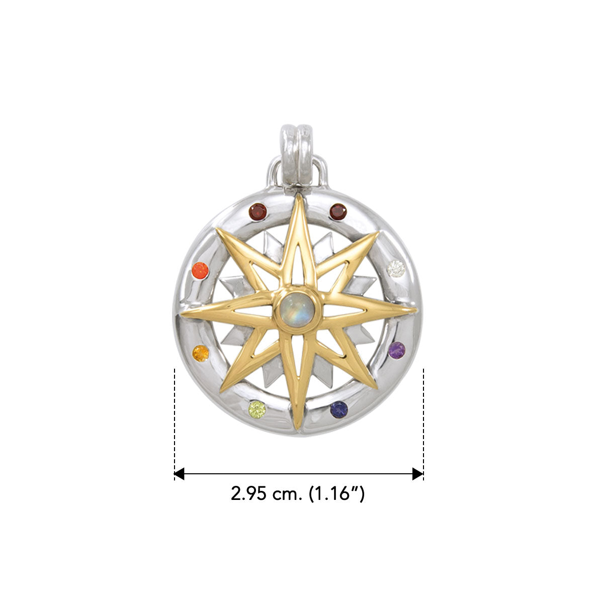 Compass Gemstone Sterling Silver and 18K Gold Accent Pendant MPD683 with Performance Amulet MPD683-PAT