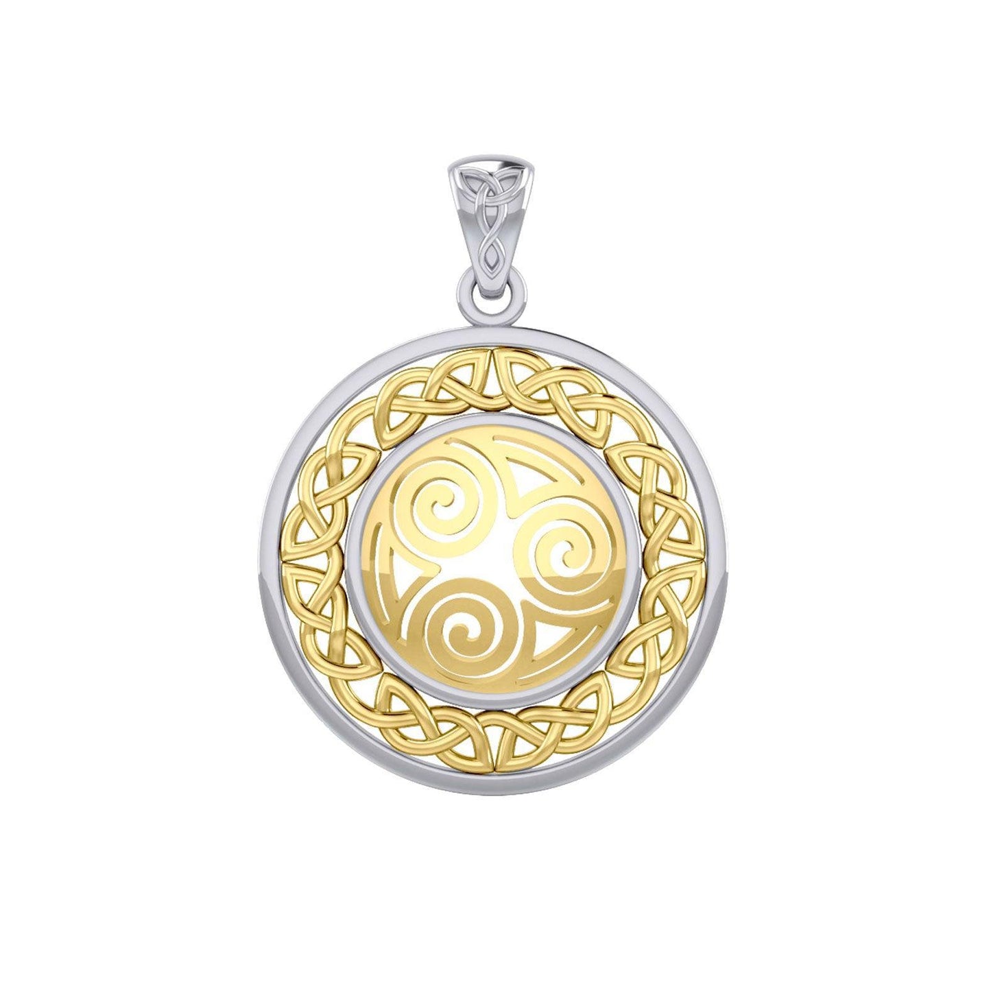 Celtic Knot Triskelion Spiral Silver with Gold Accent Pendant MPD727 - peterstone.dropshipping