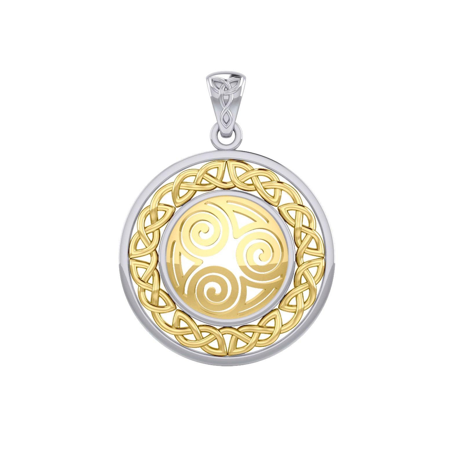 Celtic Knot Triskelion Spiral Silver with Gold Accent Pendant MPD727 - peterstone.dropshipping