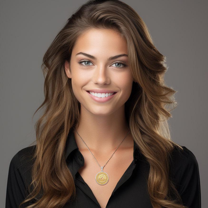 Celtic Knot Triskelion Spiral Silver with Gold Accent Pendant MPD727 - peterstone.dropshipping