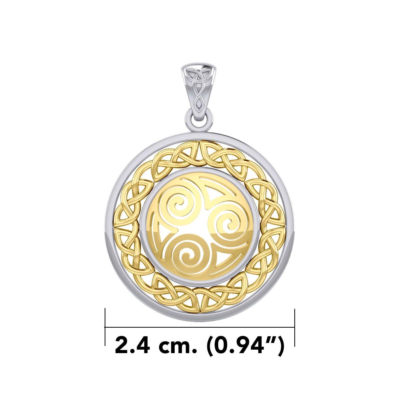 Celtic Knot Triskelion Spiral Silver with Gold Accent Pendant MPD727 - peterstone.dropshipping