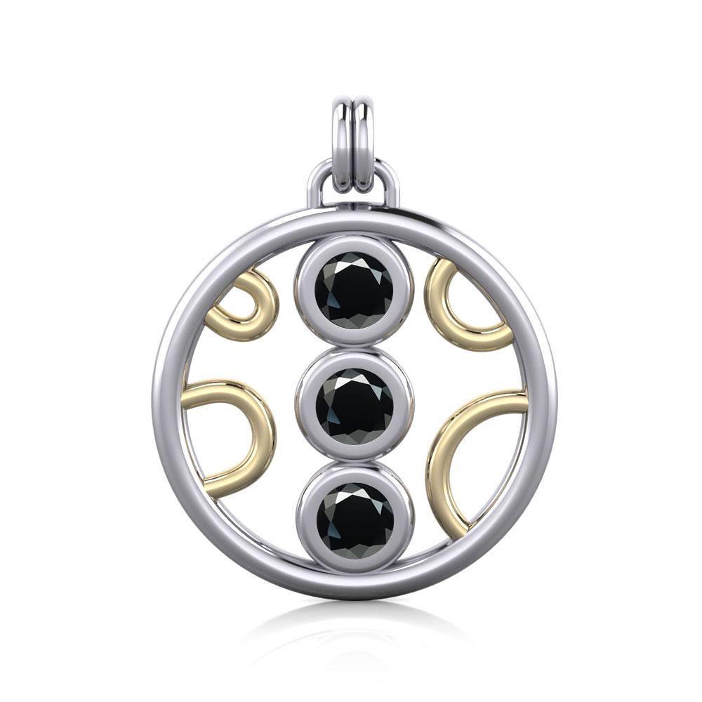 Black Magic Art Deco Circles Silver & Gold Pendant MPD730