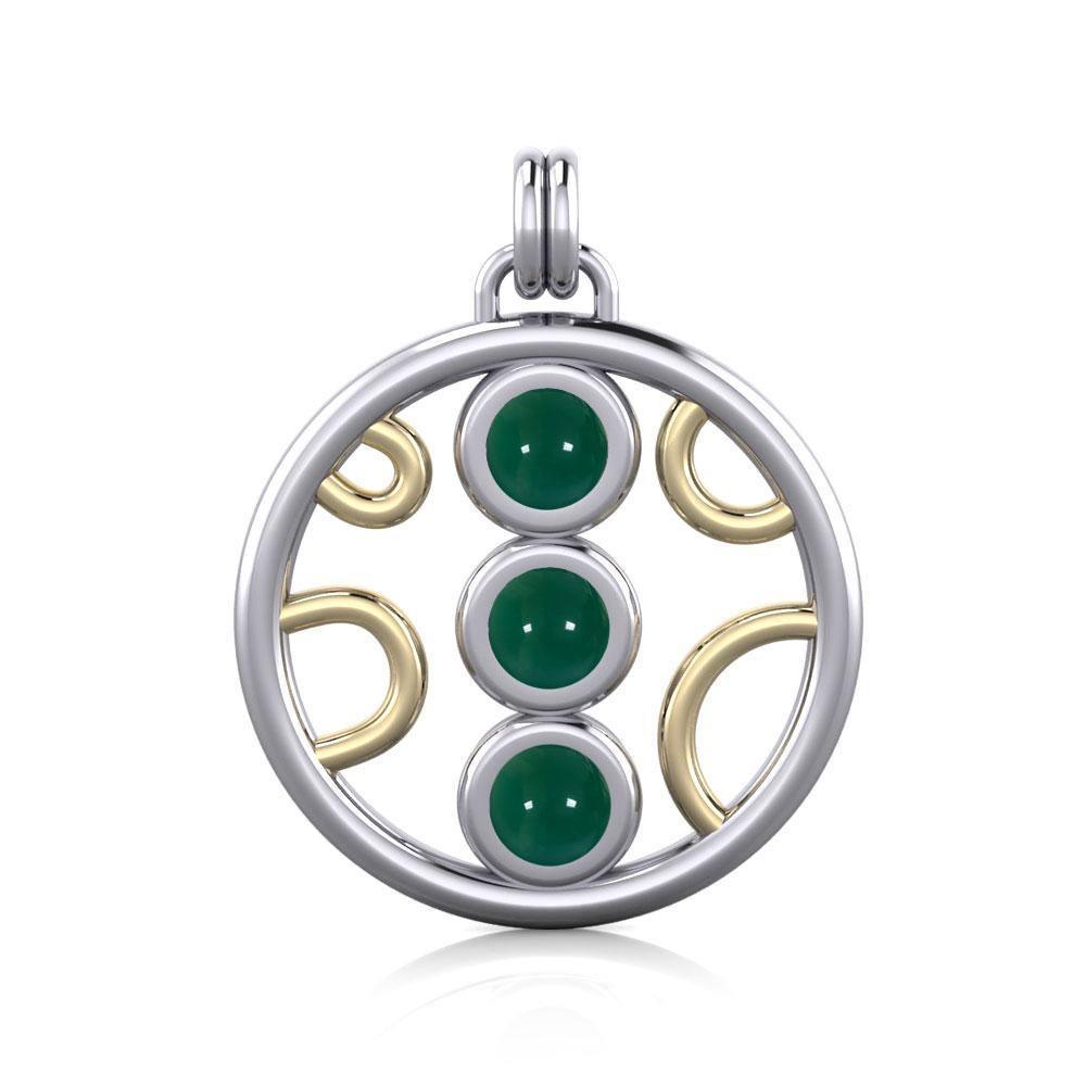 Black Magic Art Deco Circles Silver & Gold Pendant MPD730