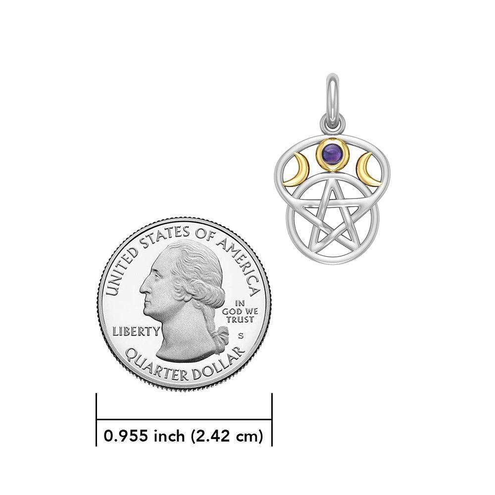Moon with Pentacle Silver and Gold Accent Pendant MPD832 - peterstone.dropshipping