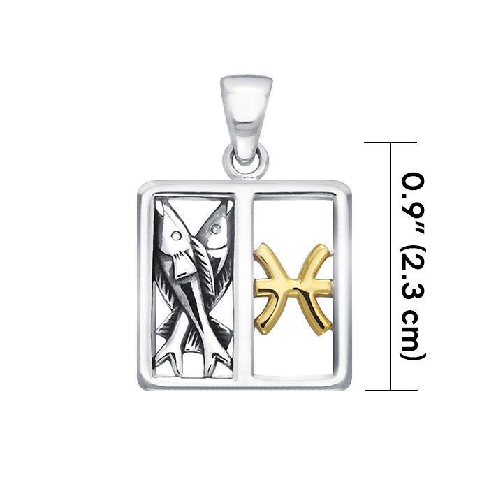 Pisces Zodiac Symbol Silver and 14K Gold Accent Pendant MPD913