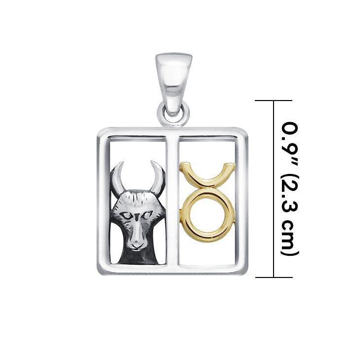 Taurus Zodiac Symbol Silver and 14K Gold Accent Pendant MPD915