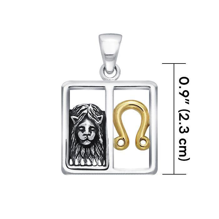 Leo Zodiac Symbol Silver and 14K Gold Accent  Pendant MPD918