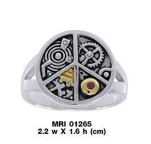 Peace Steampunk Sterling Silver and Gold Ring MRI1265