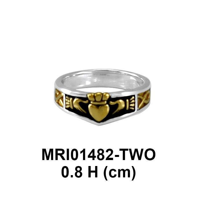 Celtic Claddagh Sterling Silver with 14K Gold Accent Ring MRI1482 - Wholesale Jewelry