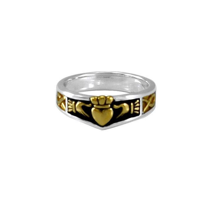 Celtic Claddagh Sterling Silver with 14K Gold Accent Ring MRI1482
