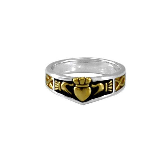 Celtic Claddagh Sterling Silver with 14K Gold Accent Ring MRI1482