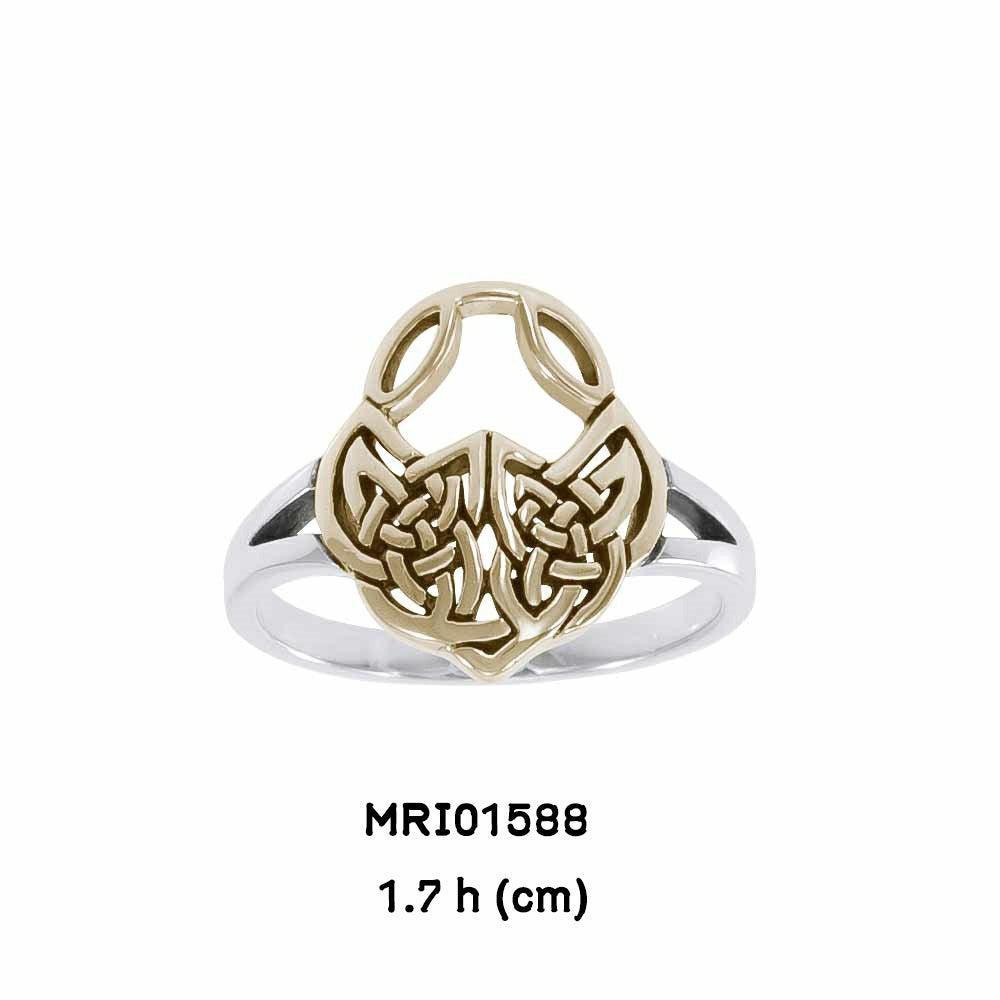 A celebration of the Celtic heritage ~ Celtic Knotwork Sterling Silver Ring with 14k Gold Accent MRI1588 - peterstone.dropshipping