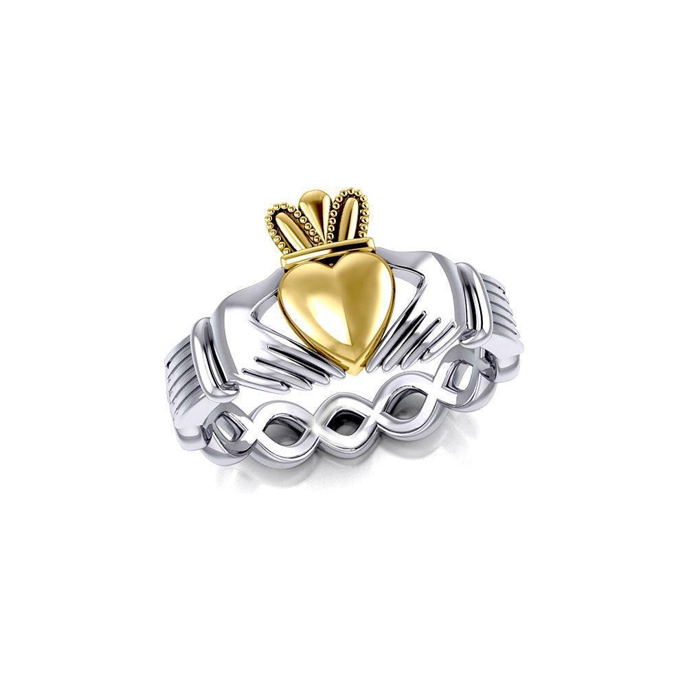 Infinity Claddagh Sterling Silver with Gold Accent Ring MRI1116 - peterstone.dropshipping