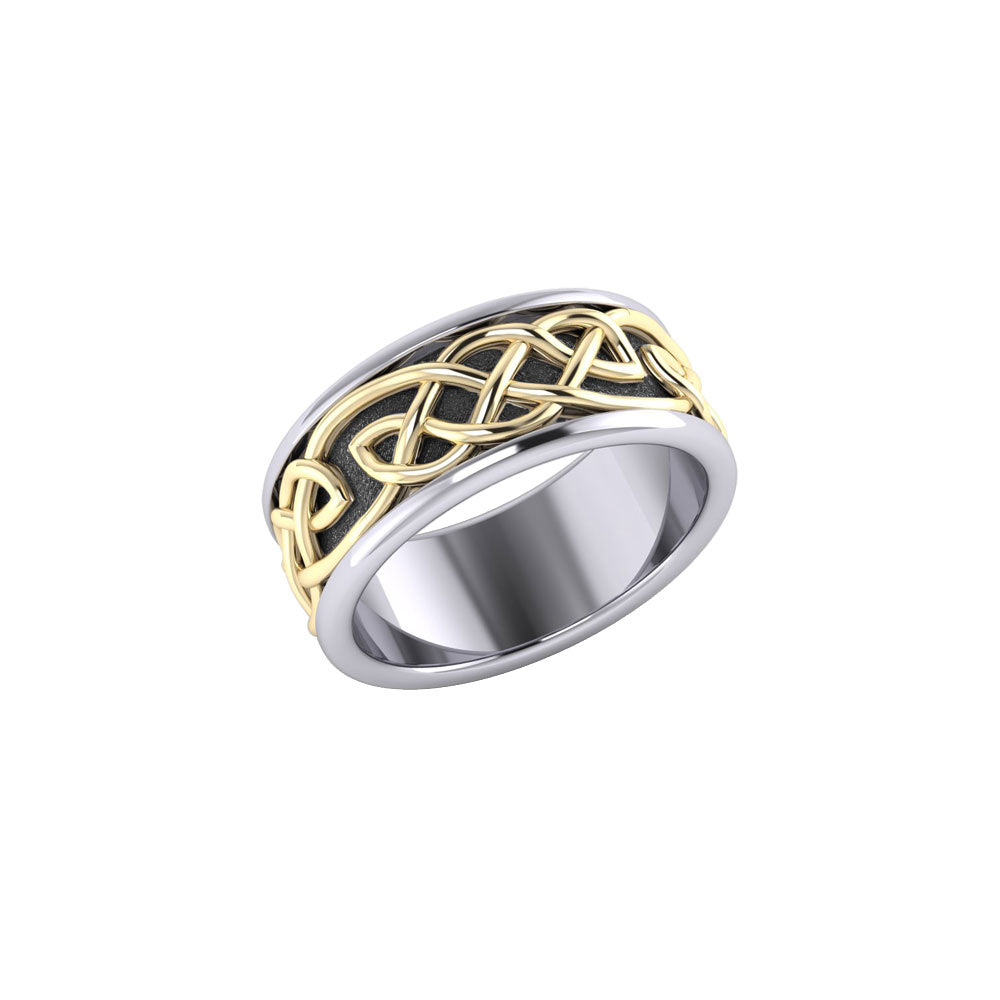 A marvelous vision of Celtic tradition ~ Celtic Knotwork Sterling Silver Ring with 14K Gold Accent MRI1205