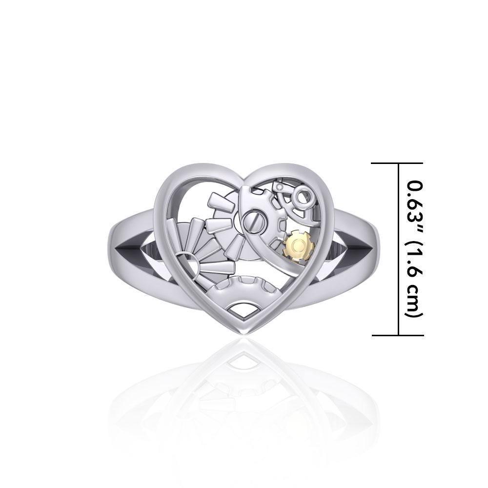 Heart Steampunk Sterling Silver and Gold Ring MRI1258