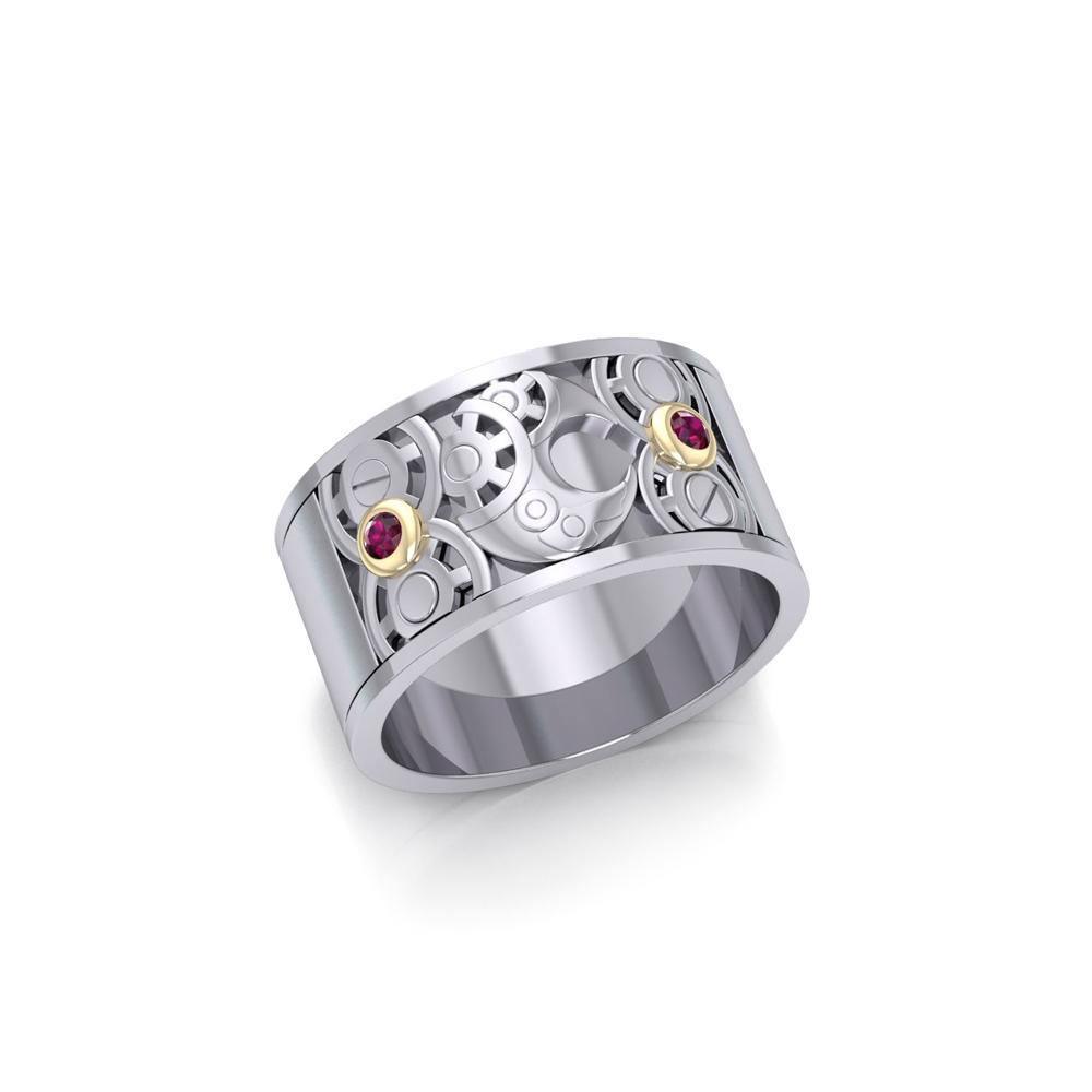 Moon Steampunk Sterling Silver and Gold Accent Ring MRI1264
