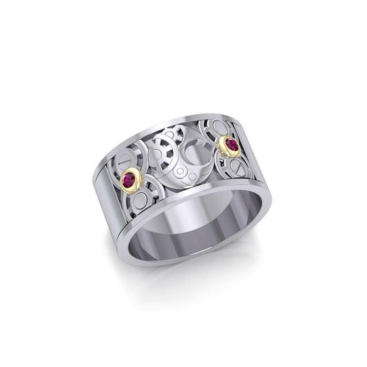 Moon Steampunk Sterling Silver and Gold Accent Ring MRI1264