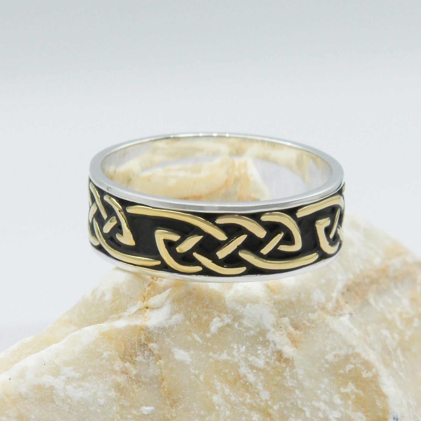 Celtic Knotwork Sterling Silver with 14K Gold Accent Ring MRI1759