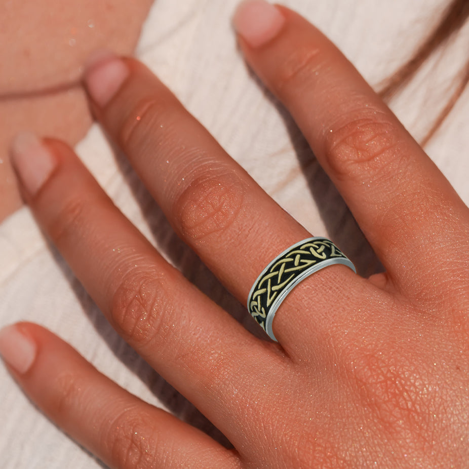 Celtic Knotwork Sterling Silver with 14K Gold Accent Ring MRI1760*