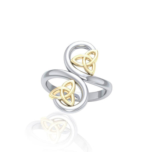 Celtic Trinity Knot Spiral Silver and Gold Ring MRI1786