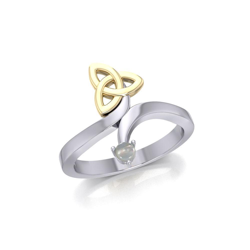 Celtic Trinity Knot with Round Gem Silver and Gold Ring MRI1788