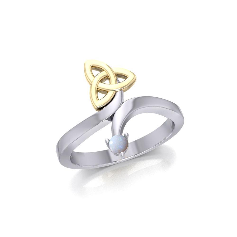 Celtic Trinity Knot with Round Gem Silver and Gold Ring MRI1788