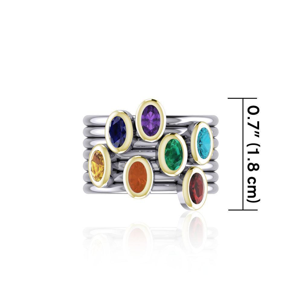 Oval Chakra Gemstone on Silver and Gold Stack Ring MRI1856