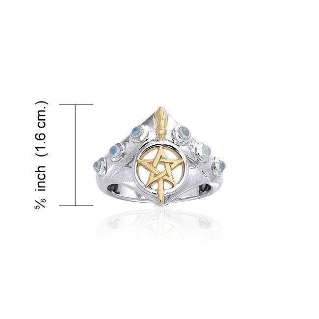 Broomstick & Pentagram Silver and 18K Gold Accent Ring MRI343 - Wholesale Jewelry