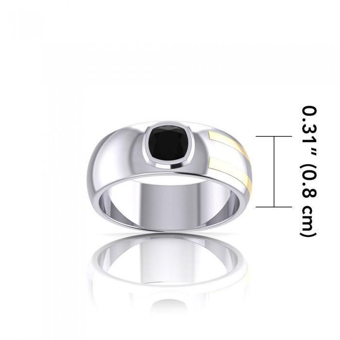 Black Magic Rectangle Solitare Silver & Gold Ring MRI478