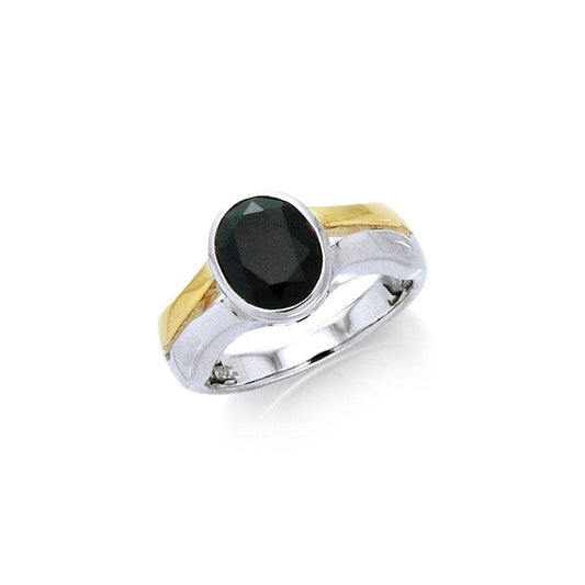 Black Magic Oval Solitare Silver & Gold Ring MRI481