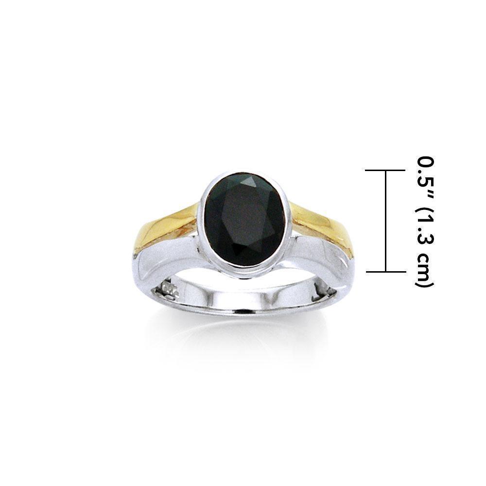 Black Magic Oval Solitare Silver & Gold Ring MRI481