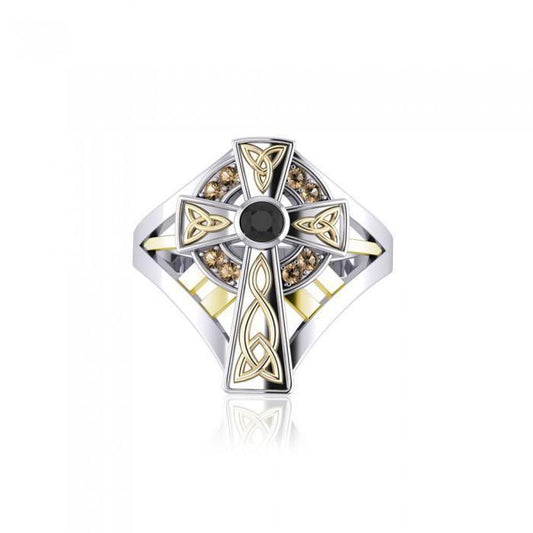 Braided Cross Sterling Silver Jewelry Ring with 18k Gold accent MRI654