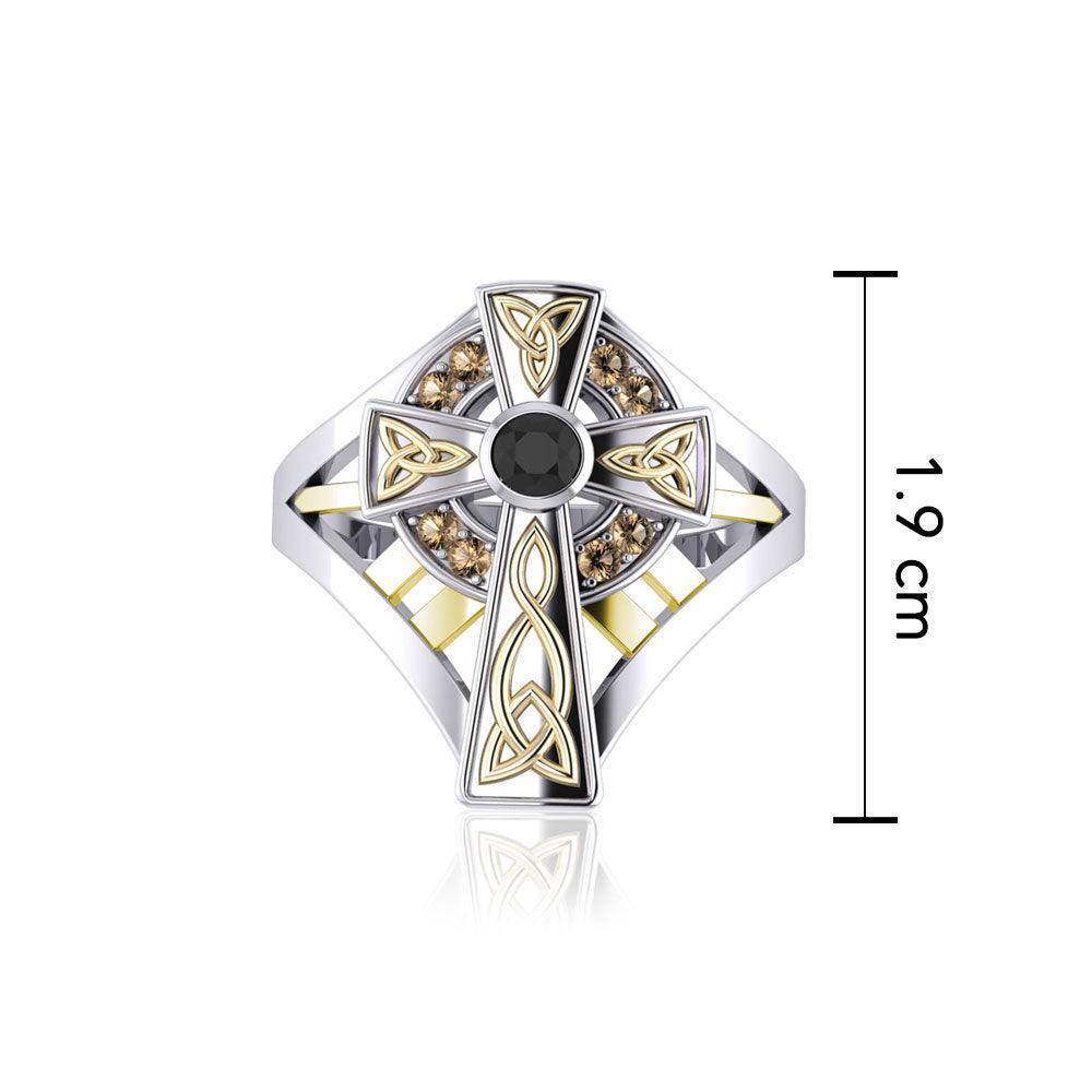 Braided Cross Sterling Silver Jewelry Ring with 18k Gold accent MRI654