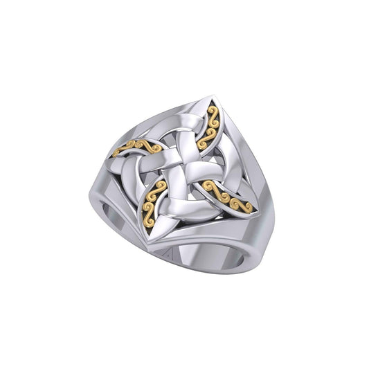 Celtic Four-Point Sterling Silver Ring with 18K Gold accent MRI655 - Wholesale Jewelry