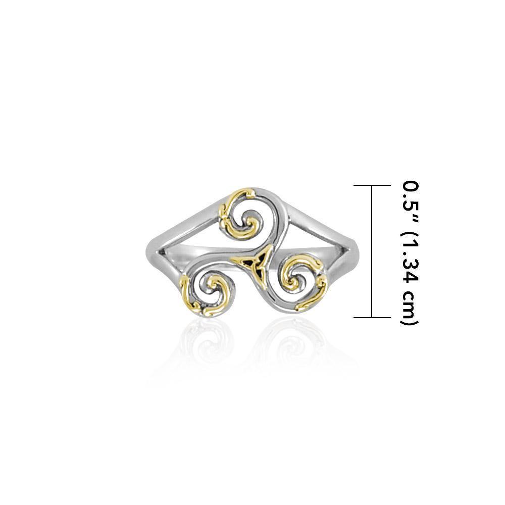 An elegant threefold symbolism of Celtic Triquetra ~ Sterling Silver Ring with 18k Gold Accent MRI660
