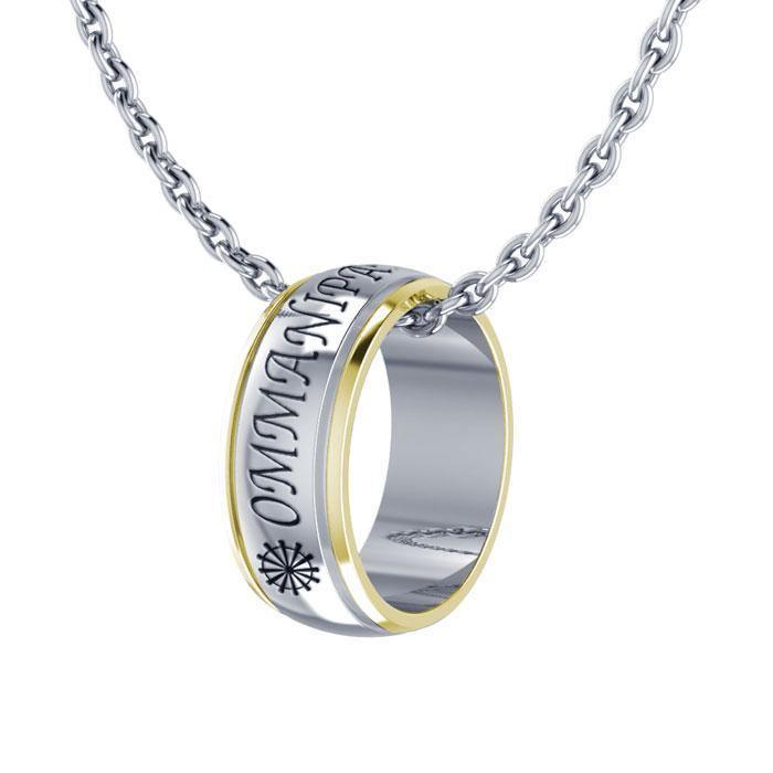 Empowering Words Om Mani Pame Hum Silver and Gold Ring Set MSE122