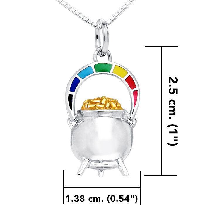 Unparalleled mystery of the pot of gold in a rainbow ~ Sterling Silver Goddess Danu Necklace Jewelry with 14k Gold accent MSE191 - peterstone.dropshipping