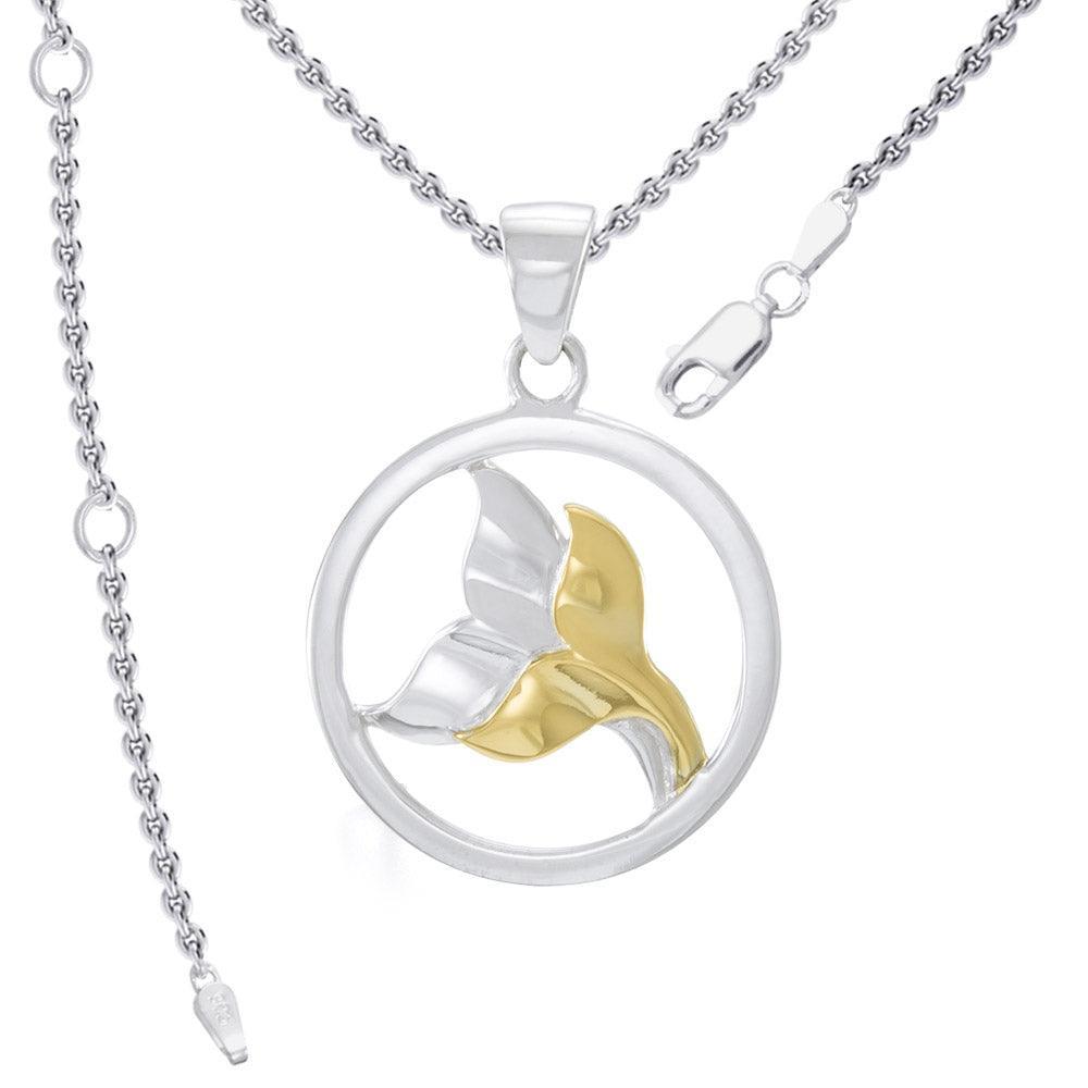 Double Whale Tail Sterling Silver with Gold Accent Pendant and Chain Set MSE974 - Wholesale Jewelry