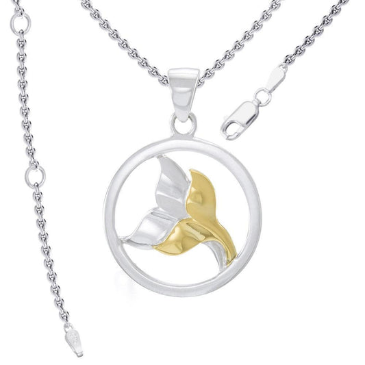 Double Whale Tail Sterling Silver with Gold Accent Pendant and Chain Set MSE974 - Wholesale Jewelry